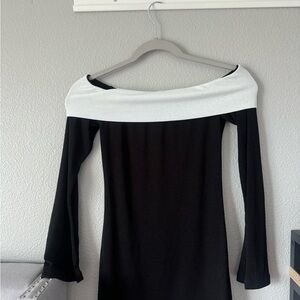 Princess Polly Black and White Off-Shoulder Dress